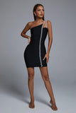 Mimia One Shoulder Chain Mini Bandage Dress