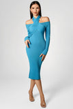 Liam Halter Neck Sweater Dress - Blue