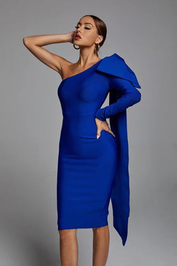 Abbey Blue One Shoulder Bandage Dress