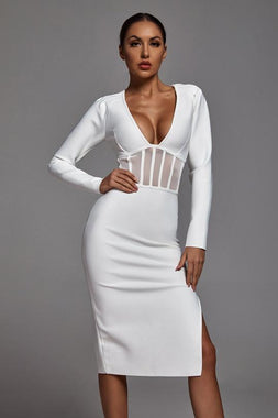 Alani Long Sleeve Bandage Dress In White