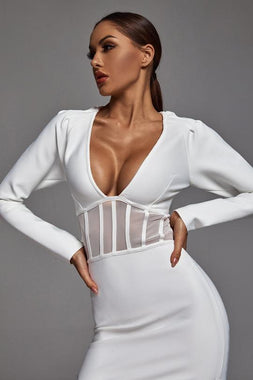 Alani Long Sleeve Bandage Dress In White