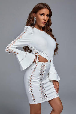Baham Lace Cutout Bandage Dress- White
