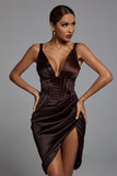 Cereda Chocolate Satin Mini Dress