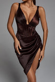Cereda Chocolate Satin Mini Dress