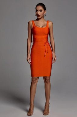 Denese Scoop Neck Bandage Dress - Orange