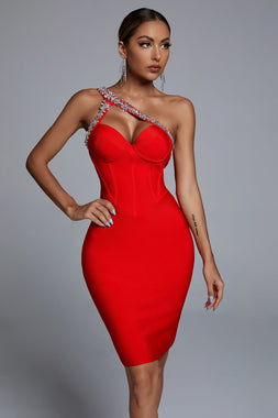 Hanny Crystal Bandage Dress - Red