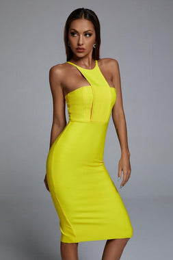 Irana Yellow Midi Bandage Dress