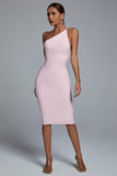 Janan One Shoulder Midi Bandage Dress - Pink