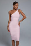 Janan One Shoulder Midi Bandage Dress - Pink