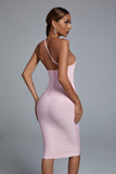 Janan One Shoulder Midi Bandage Dress - Pink