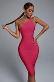 Janan One Shoulder Midi Bandage Dress - Pink