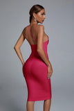 Janan One Shoulder Midi Bandage Dress - Pink