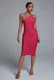 Janan One Shoulder Midi Bandage Dress - Pink