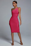 Janan One Shoulder Midi Bandage Dress - Pink