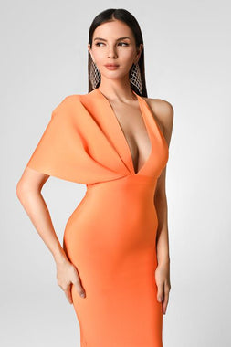 Nico V-neck One-shoulder Bandage Dress - Orange