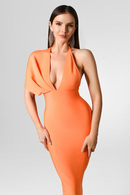 Nico V-neck One-shoulder Bandage Dress - Orange