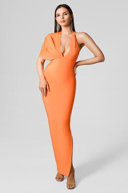 Nico V-neck One-shoulder Bandage Dress - Orange