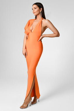 Nico V-neck One-shoulder Bandage Dress - Orange