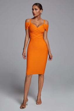Roanna Orange Bandage Midi Dress