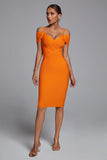 Roanna Orange Bandage Midi Dress