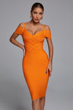 Roanna Orange Bandage Midi Dress