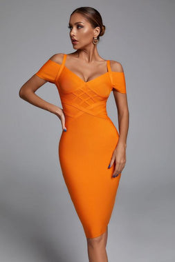 Roanna Orange Bandage Midi Dress