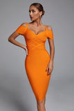Roanna Orange Bandage Midi Dress