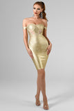 Sakari Off Shoulder Metallic Bandage Dress - Gold