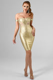Sakari Off Shoulder Metallic Bandage Dress - Gold