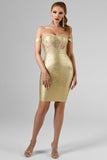 Sakari Off Shoulder Black Metallic Bandage Dress