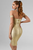Sakari Off Shoulder Metallic Bandage Dress - Gold