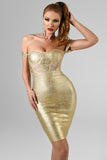 Sakari Off Shoulder Black Metallic Bandage Dress