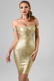 Sakari Off Shoulder Black Metallic Bandage Dress