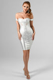 Sakari Off Shoulder Black Metallic Bandage Dress