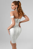 Sakari Off Shoulder Black Metallic Bandage Dress