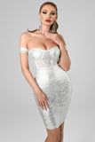 Sakari Off Shoulder Black Metallic Bandage Dress