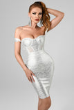 Sakari Off Shoulder Black Metallic Bandage Dress