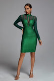 Shimmer Long Sleeve Bandage Dress In Green
