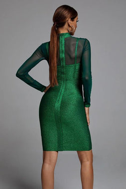 Shimmer Long Sleeve Bandage Dress In Green