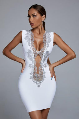 Vlada Embellished Mini Bandage Dress - White