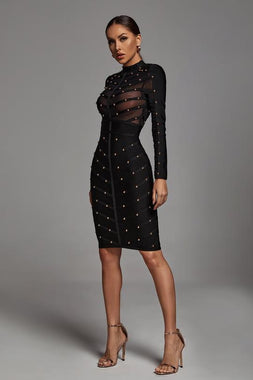 Winry Long Sleeve Mesh Bandage Dress - Black