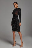 Winry Long Sleeve Mesh Bandage Dress - Black