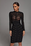 Winry Long Sleeve Mesh Bandage Dress - Black
