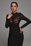 Winry Long Sleeve Mesh Bandage Dress - Black