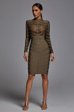 Winry Long Sleeve Mesh Bandage Dress - Black
