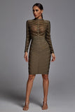 Winry Long Sleeve Mesh Bandage Dress - Black