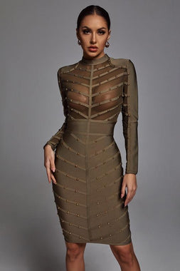 Winry Long Sleeve Mesh Bandage Dress - Black