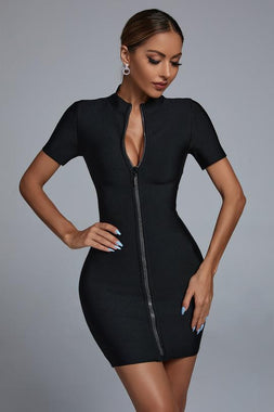 Yaca Zip Mini Bandage Dress - Black
