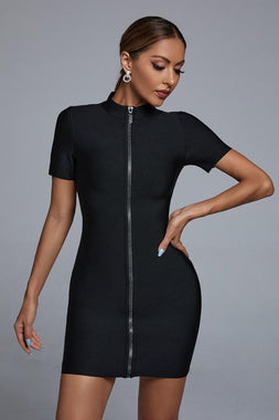 Yaca Zip Mini Bandage Dress - Black