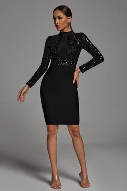 Farah Sequin Long Sleeve Bandage Dress